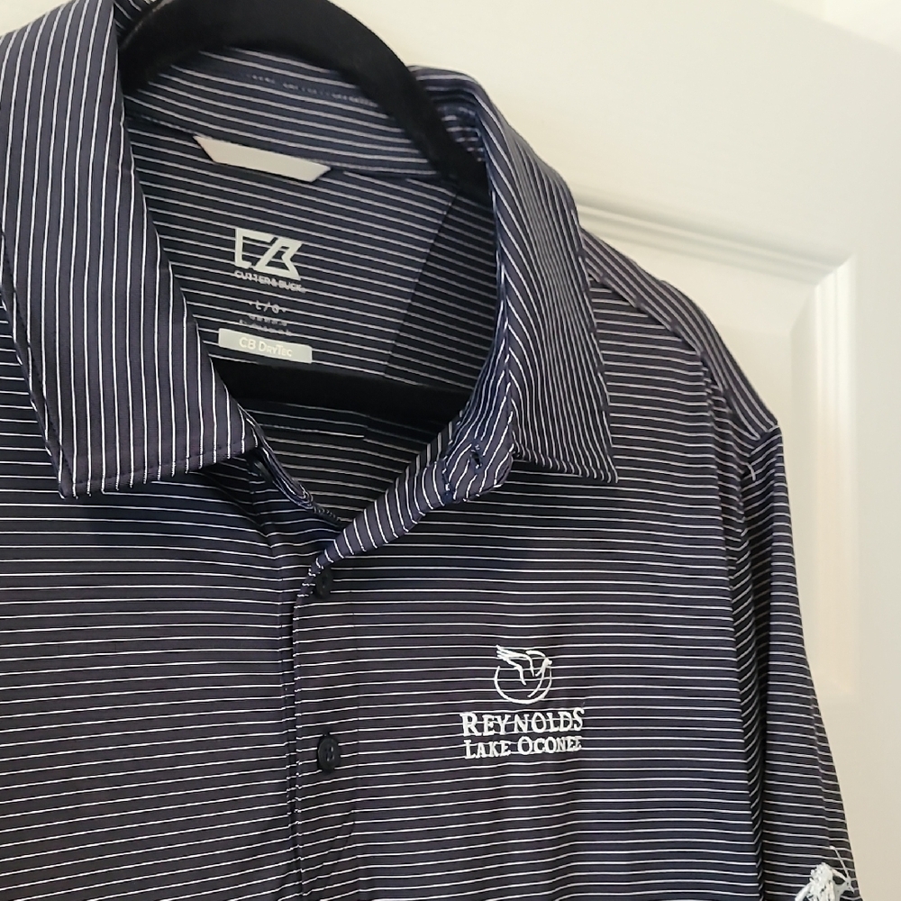 Cutter & Buck Men's Dark Blue Pinstripe Polo Shirt